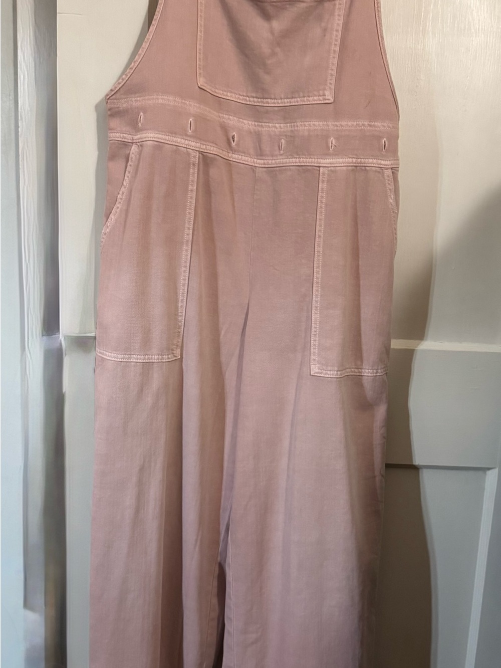 aerie Pink Denim Wide-Leg Overalls with Waist Tie